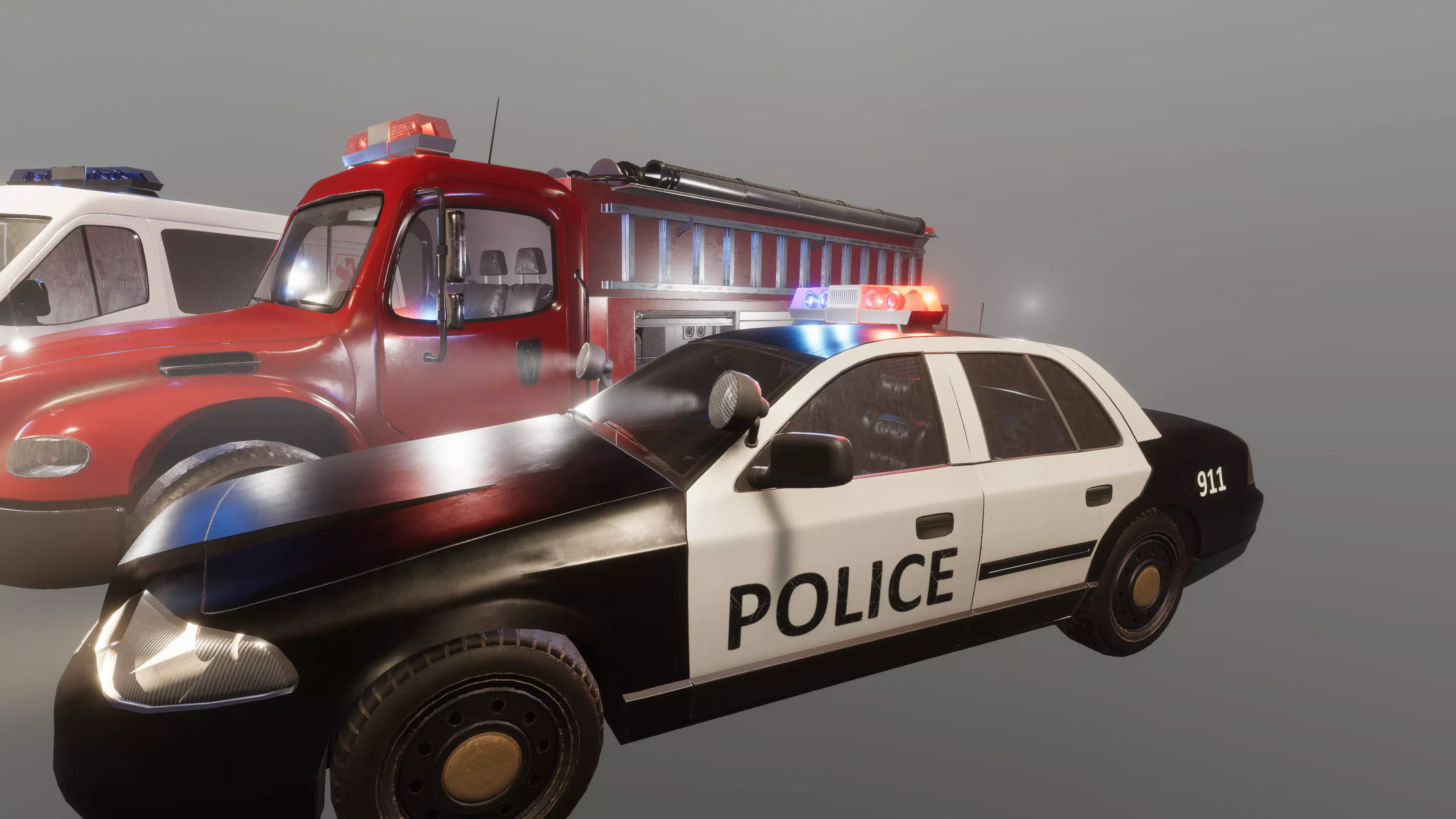 Police car and fire truck