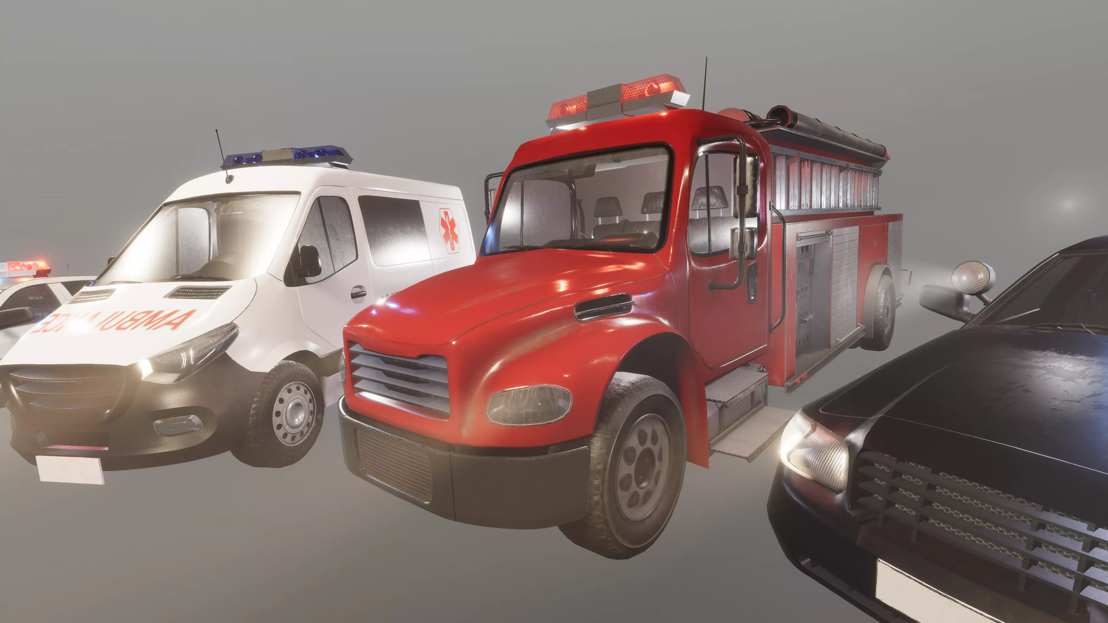 Fire truck and ambulance